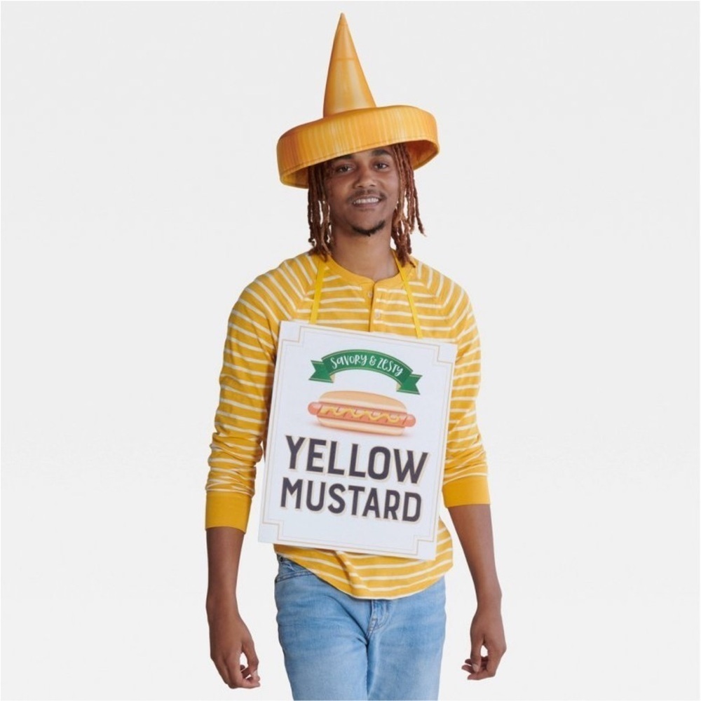 NWT Adult 2PC Mustard Halloween Costume Accessory Set Headpiece & Labels One Sz